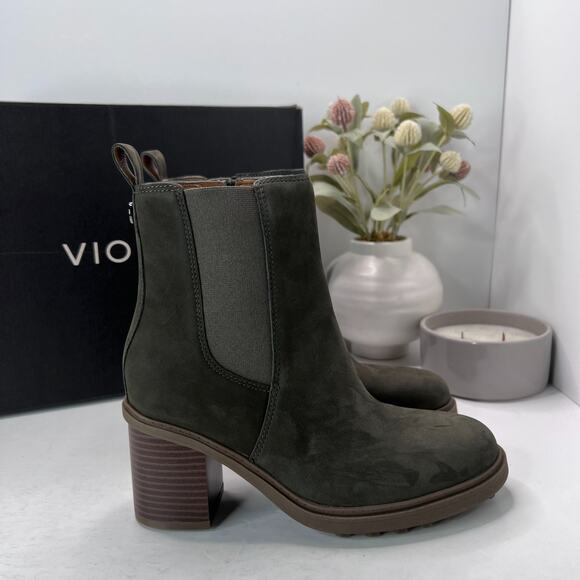 Vionic Truckee Leather Ankle Boots Dark Khaki Green J0721L2300 Women's 6.5M NWB - Picture 5 of 11